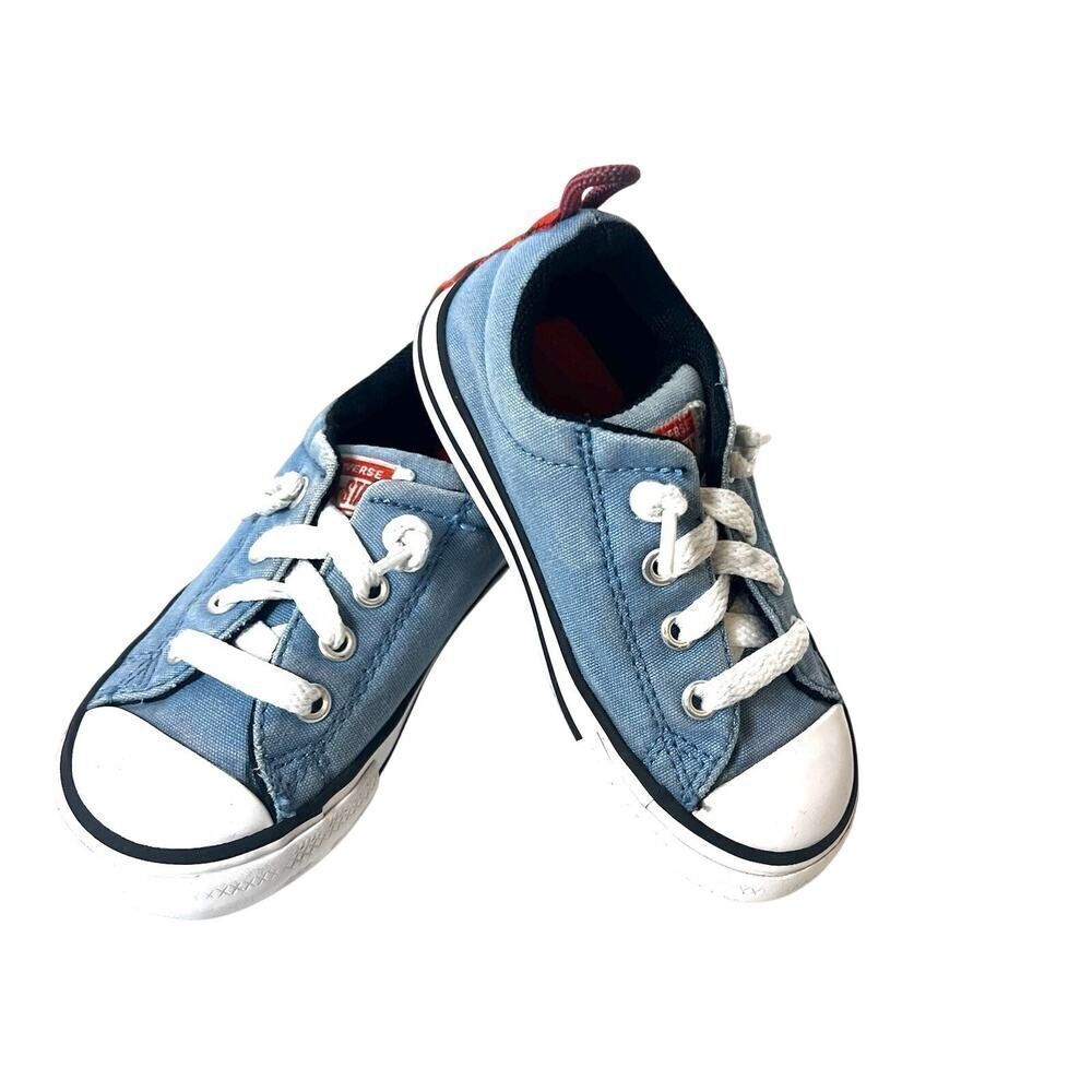Converse All Star Kids Infant 7 Light Blue Canvas Sneakers Shoes Slip On Low Top